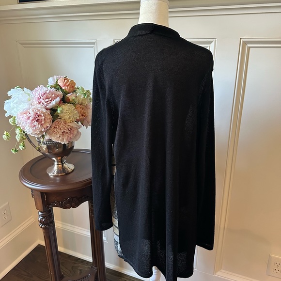 Chico’s evening wear, knee length cardigan, black, silver, gold, sz 2 - Picture 7 of 9